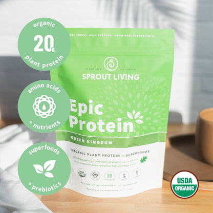 Sprout Living Epic Protein, Plant Based Protein & Superfoods Powder, Green Kingdom