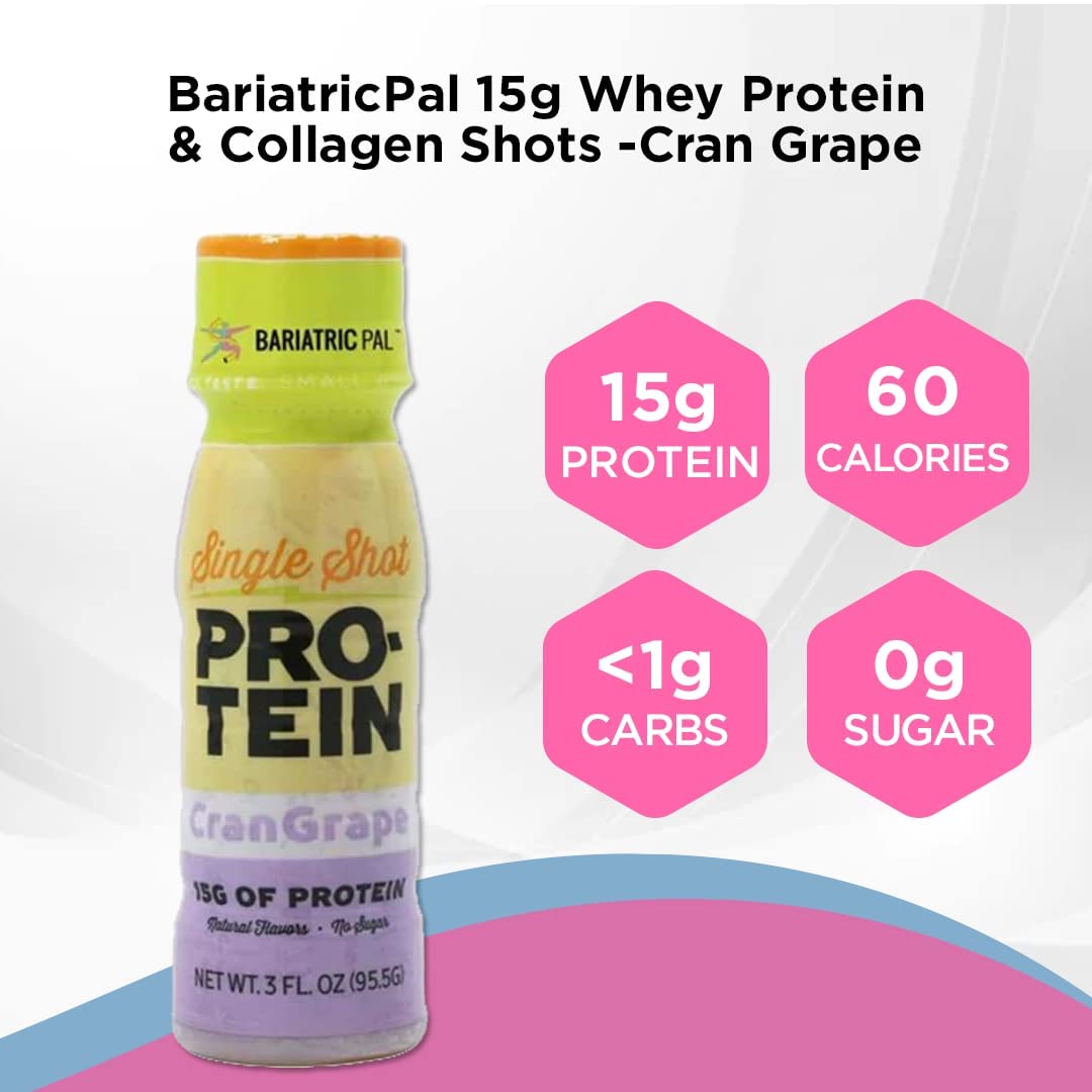 BariatricPal Ready-To-Drink 15g Whey Protein & Collagen Shots - Cran Grape (24 Bottles)