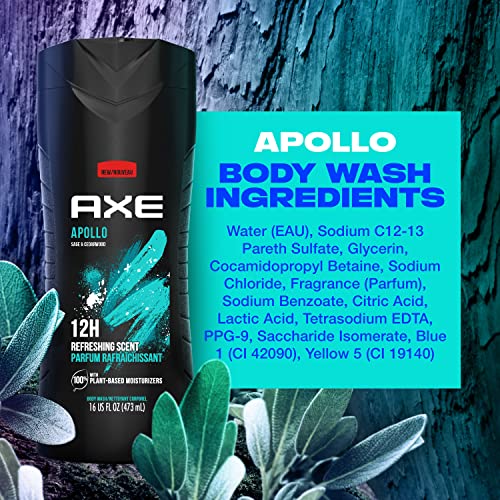 AXE Body Wash Apollo 4 Count for Long Lasting Freshness Sage & Cedarwood Men's