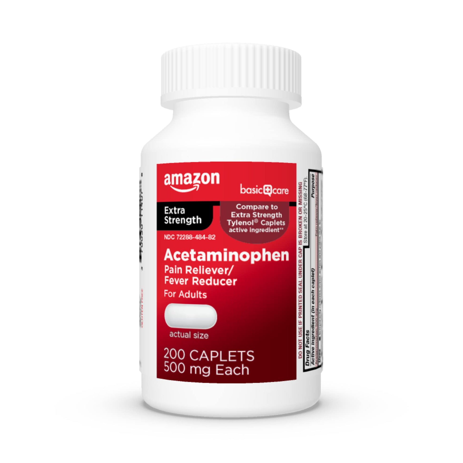 Amazon Basic Care Extra Strength Pain Relief, Acetaminophen Caplets, 500 mg, 200 Ct