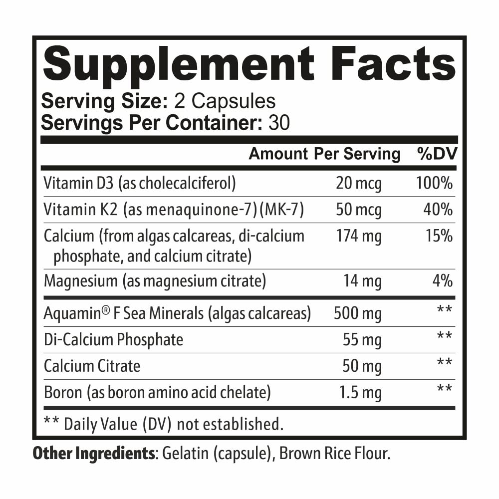 Advanced Bone Supporting Supplement with Algas Calcareas, Vitamin D3,K2, and More