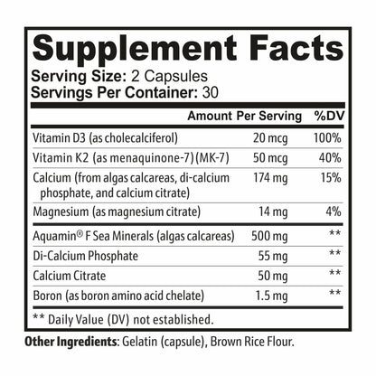 Advanced Bone Supporting Supplement with Algas Calcareas, Vitamin D3,K2, and More