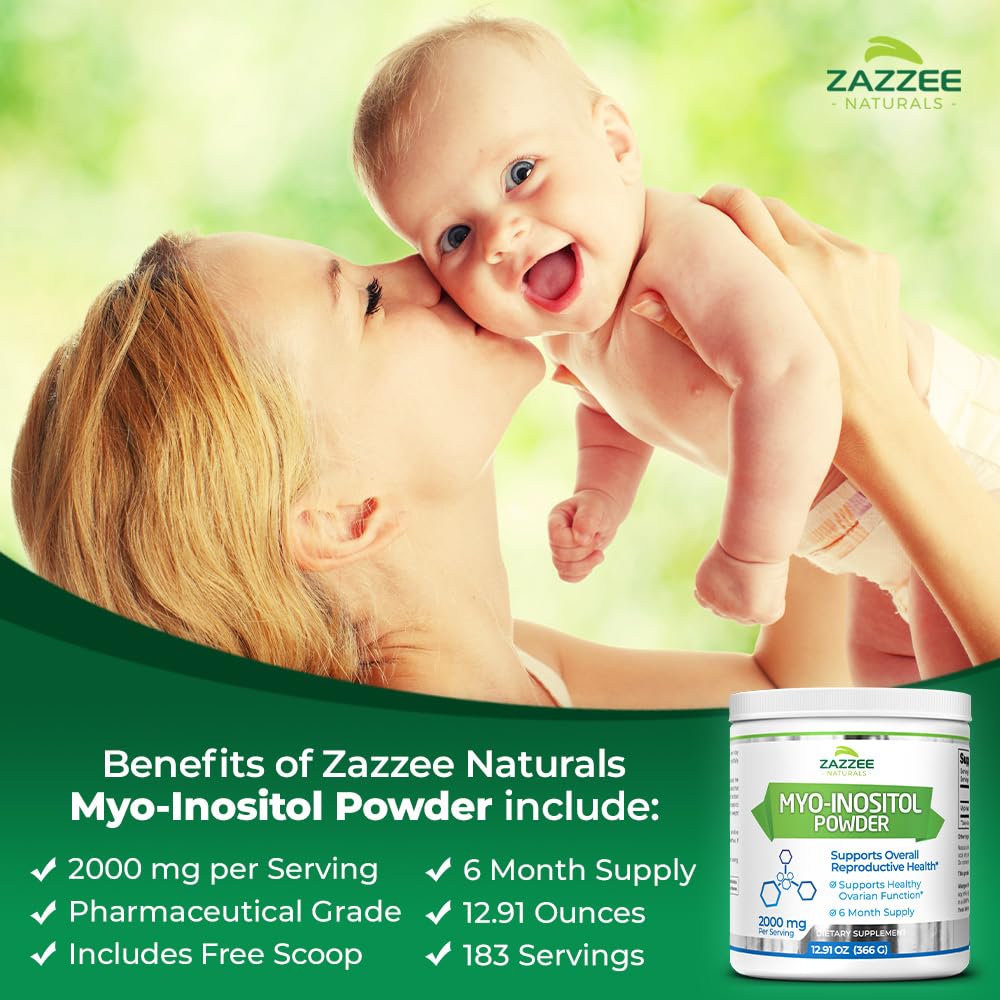 Zazzee Myo-Inositol Powder, 6 Month Supply, 183 Servings, 2000 mg per Serving