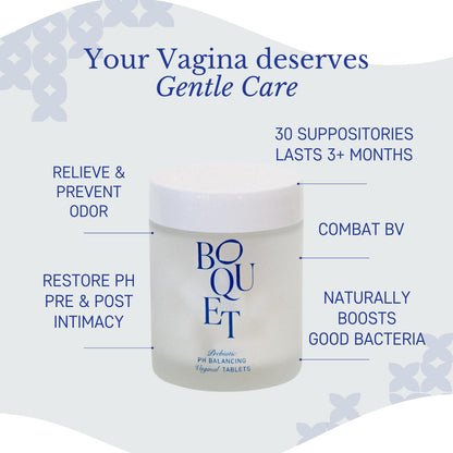 Boquet Vaginal Prebiotic Suppository- Relieve Odor, Prevent Bacterial Vaginosis, Balance pH