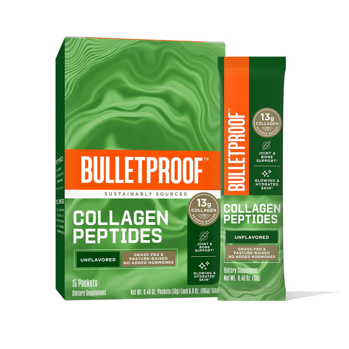 Bulletproof Unflavored Collagen Peptides Powder Packets, Pack of 15, Grass-Fed Collagen