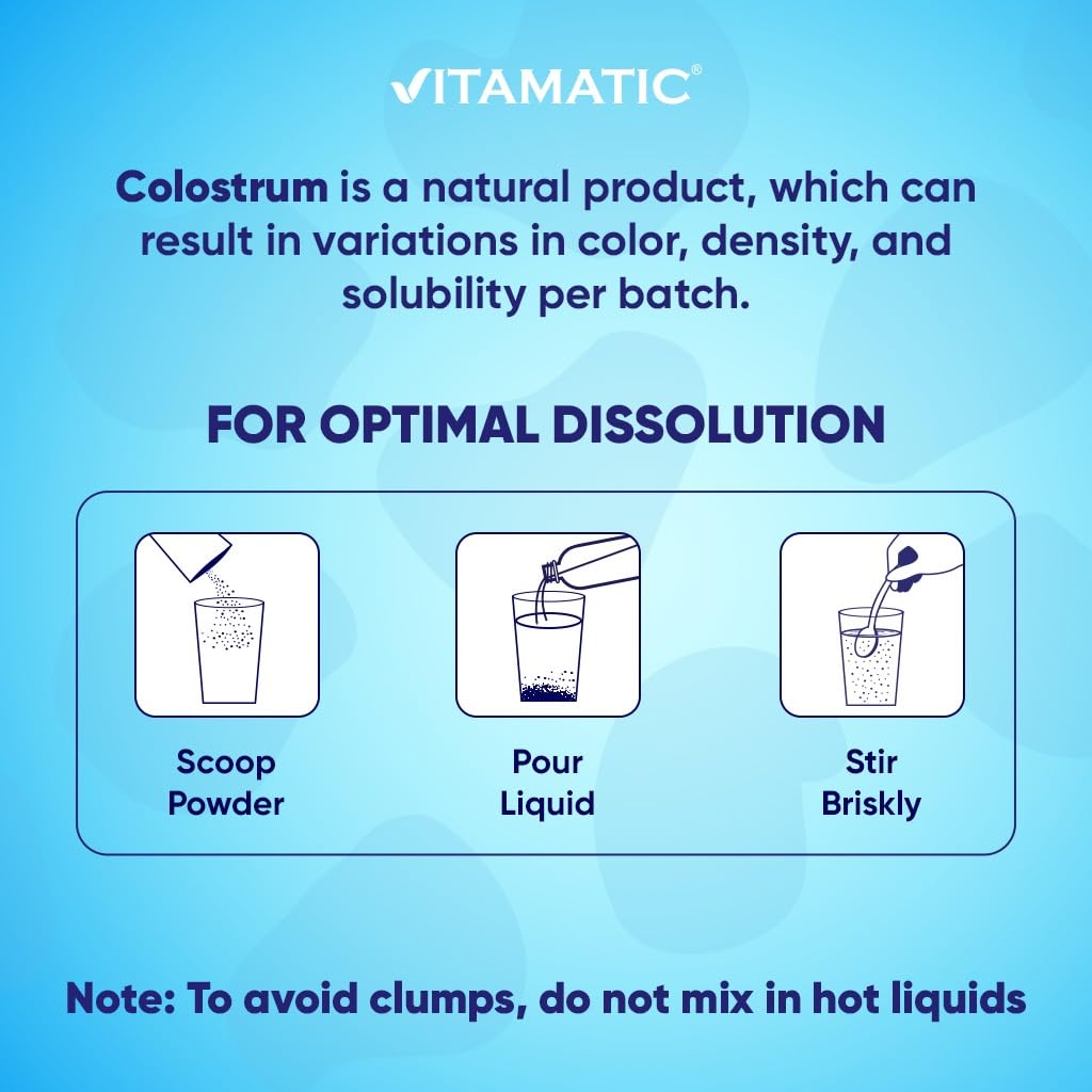 Vitamatic Bovine Colostrum Powder - 50% Highest IgG - Supplement for Gut Health