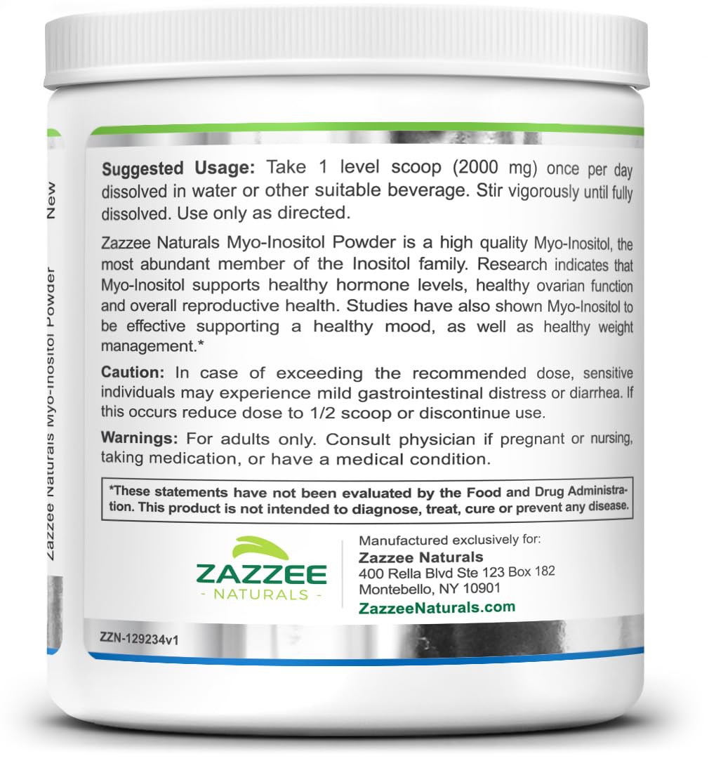 Zazzee Myo-Inositol Powder, 6 Month Supply, 183 Servings, 2000 mg per Serving