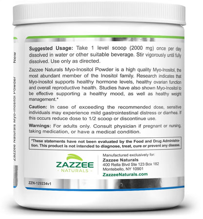 Zazzee Myo-Inositol Powder, 6 Month Supply, 183 Servings, 2000 mg per Serving