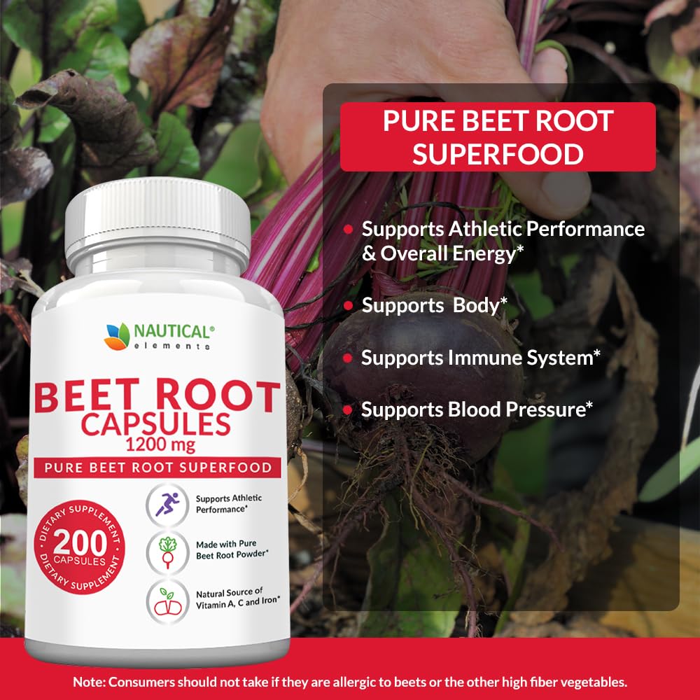 Beet Root Capsules - 1200mg Per Serving - 200 Beet Root Powder Capsules - Beetroot