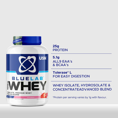 USN Blue Lab Whey Protein Powder: Strawberry - Whey Protein 908g - Post-Workout - Whey Isolate