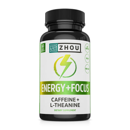 Zhou Natural Caffeine Pills 100mg with L-Theanine 200mg, Nootropic Supp