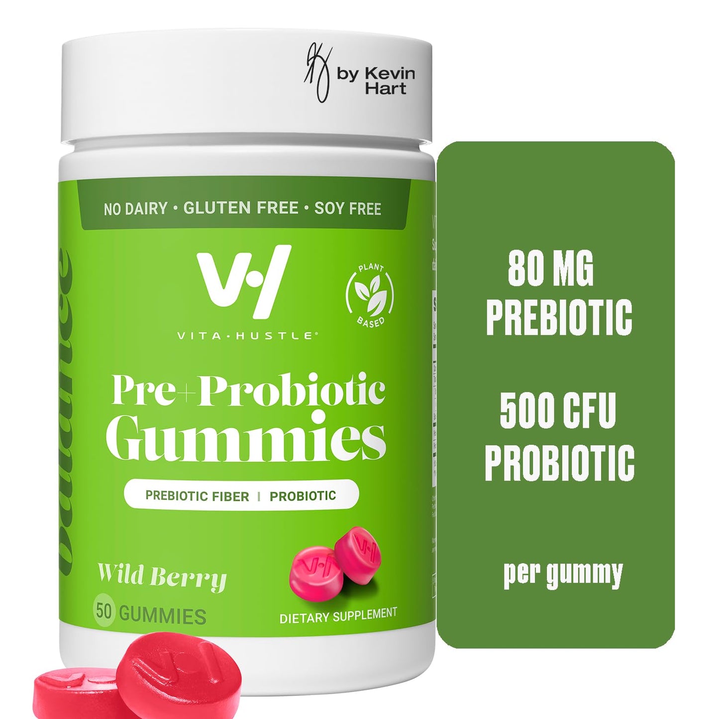 VitaHustle Probiotic Gummies + Prebiotics by Kevin Hart with Chicory Root Inulin Fiber