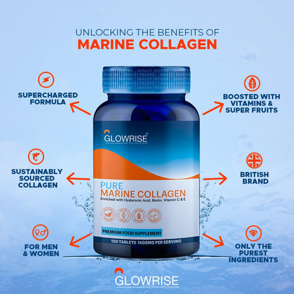 Pure Marine Collagen 120 Tablets 1400mg - Premium Blend with Hyaluronic Acid, Biotin, Vitamin C & E