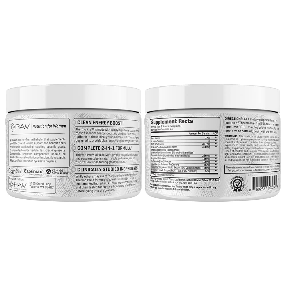 RAW Synergies Pre Workout Thermogenic Fat Burner Powder for Women and Men,