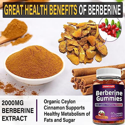 Berberine Gummies with Ceylon Cinnamon 2000mg High Potency Berberine HCI Supple