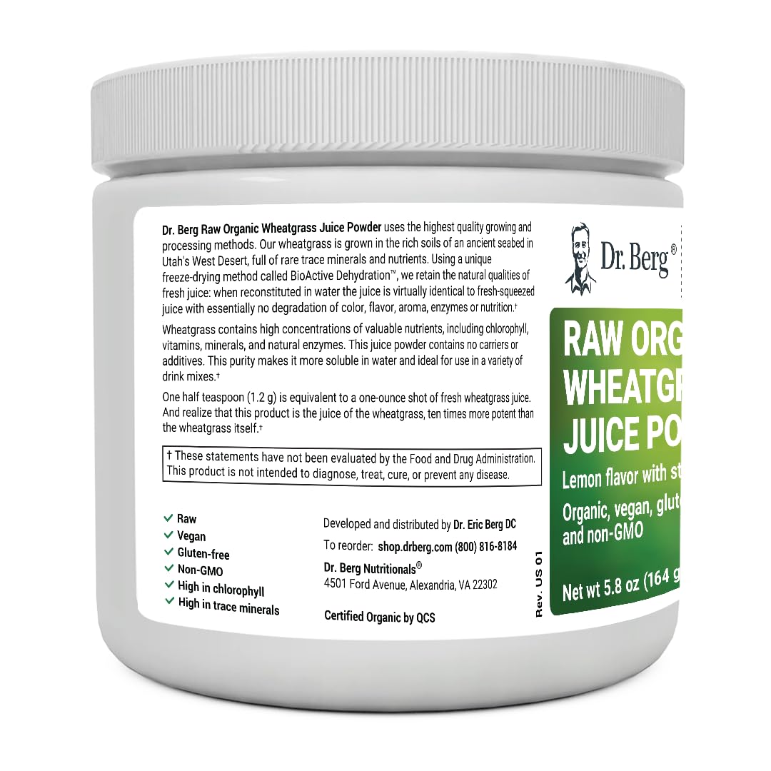 Dr. Berg's Raw Wheatgrass Juice Powder (60 Servings) - USDA Certified Organic