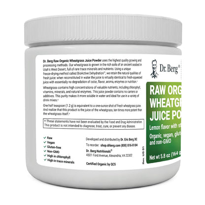 Dr. Berg's Raw Wheatgrass Juice Powder (60 Servings) - USDA Certified Organic