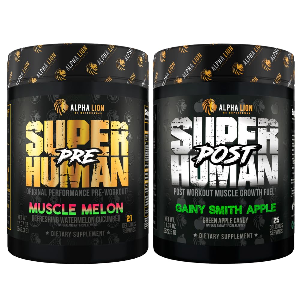 ALPHA LION Superhuman Pre Workout Powder & Post Workout Recovery Bundle, Sustained