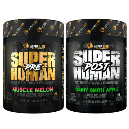 ALPHA LION Superhuman Pre Workout Powder & Post Workout Recovery Bundle, Sustained