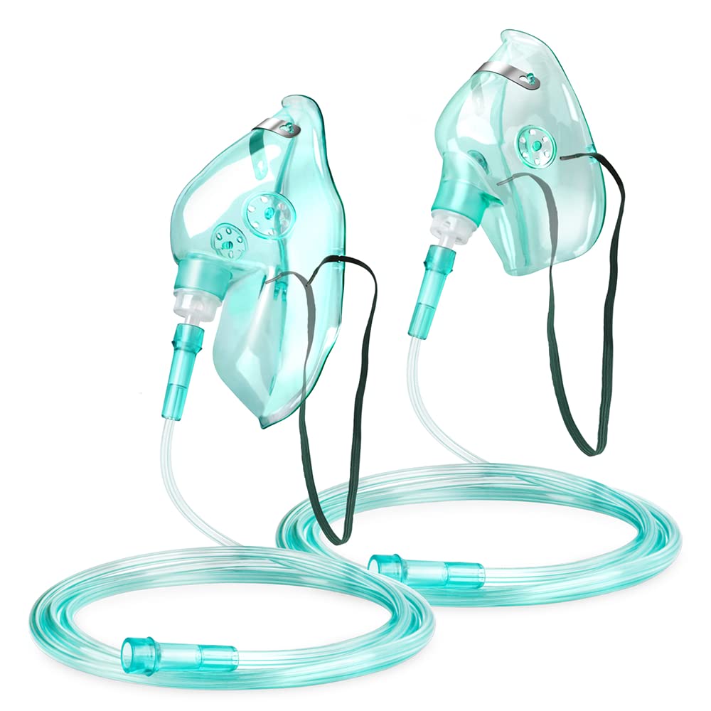 ANSNF 2 Pack Oxygen Mask for Face Adult with 6.6' Tube & Adjustable Elastic Strap - Size M+L