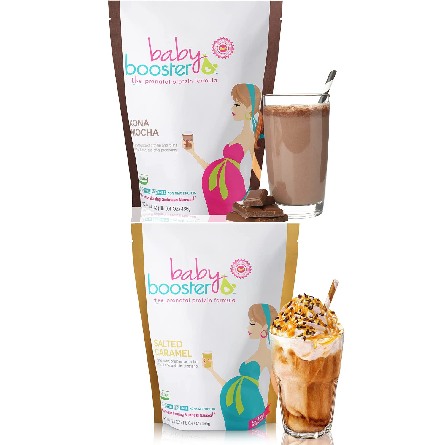 Baby Booster Prenatal Vitamin Supplement Shakes, Kona Mocha and Salted Carmel