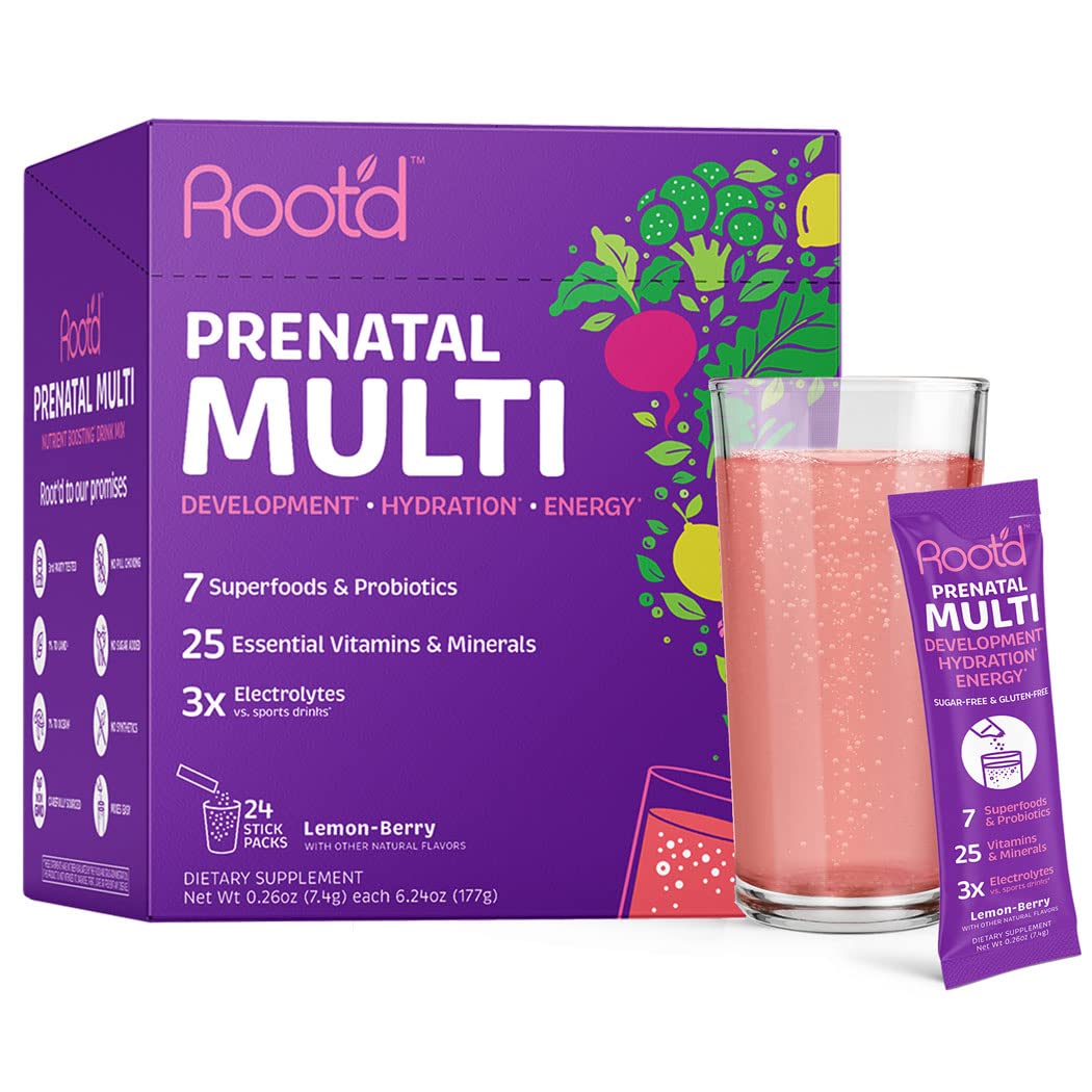 Root'd Prenatal Multivitamin Powder - 25 Vitamins & Minerals with 3X Electrolytes, Folate, Iron