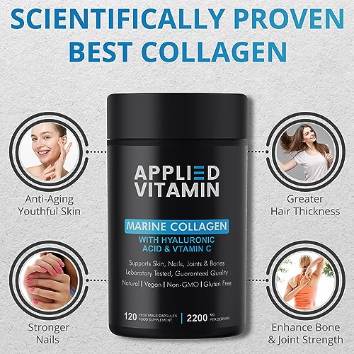 Applied vitamin Marine Collagen Capsules 2000mg-Enhance with Hyaluronic Acid, Zinc, Vitamin C & Biotin 120