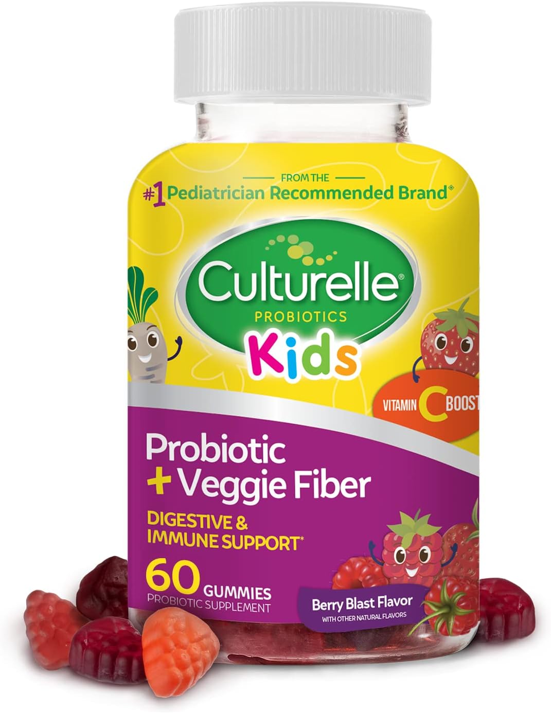 Culturelle Daily Probiotic for Kids + Veggie Fiber Gummies (Ages 3+) - 60 Count