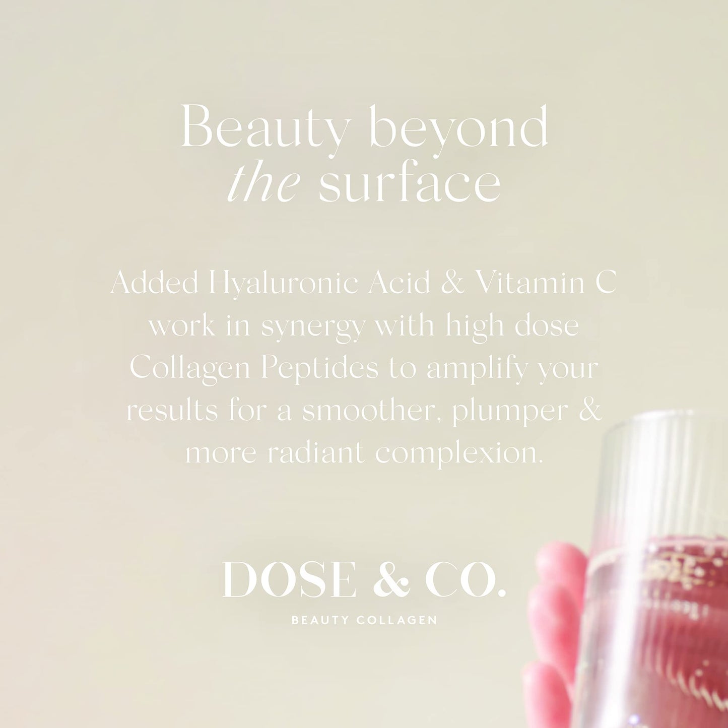 Dose & Co Beauty Collagen with Hyaluronic Acid and Vitamin C, Unflavoured - 255g Powder Supplement