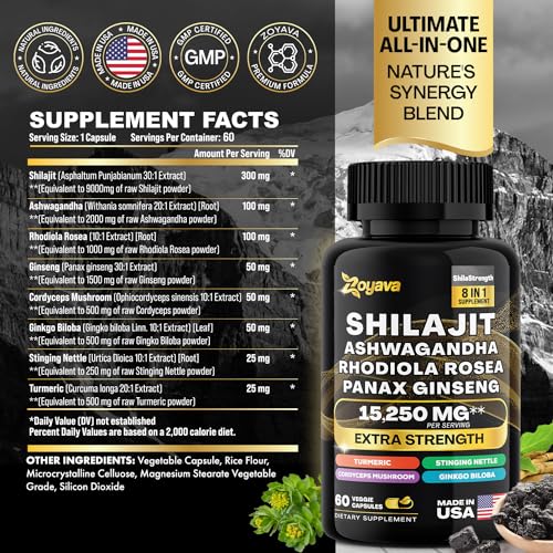 Zoyava Shilajit Pure Himalayan 9000MG,Energy Booster Ashwagandha 2000MG