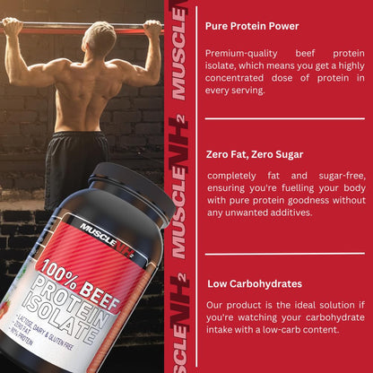 MuscleNH2 Beef Protein Isolate Powder 90%, High Protein, Low Fat, Dairy Free, Gluten Free, Soy Free