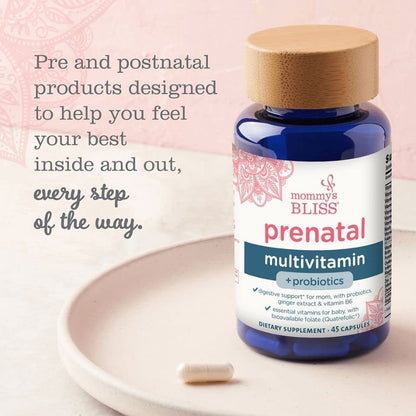 Mommy's Bliss Prenatal Multivitamin + Probiotic for Women w/ Folic Acid, Supports Baby