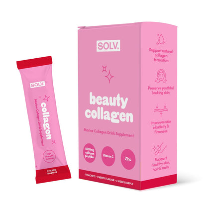 Solv Liquid 8000mg Marine Collagen Peptide Beauty Supplement Gel 14x15ml Sachets High Strength Great Tasting VIT C Biotin