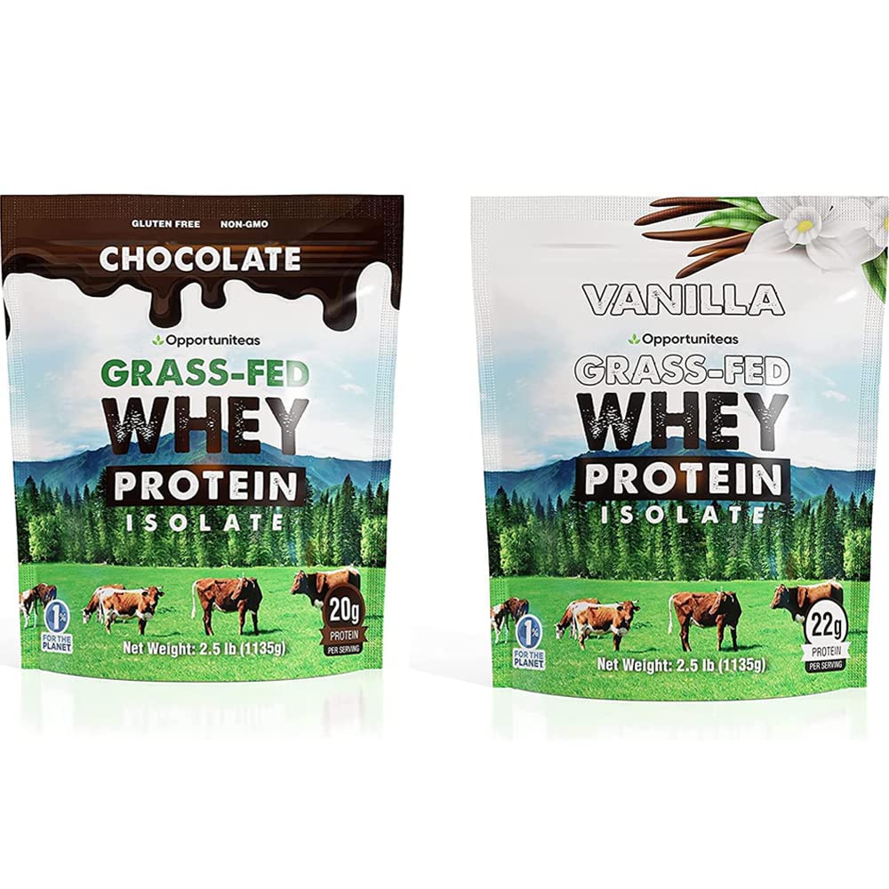 Opportuniteas Chocolate & Vanilla Whey Protein Powder Bundle - Grass Fed Whey Isolate 