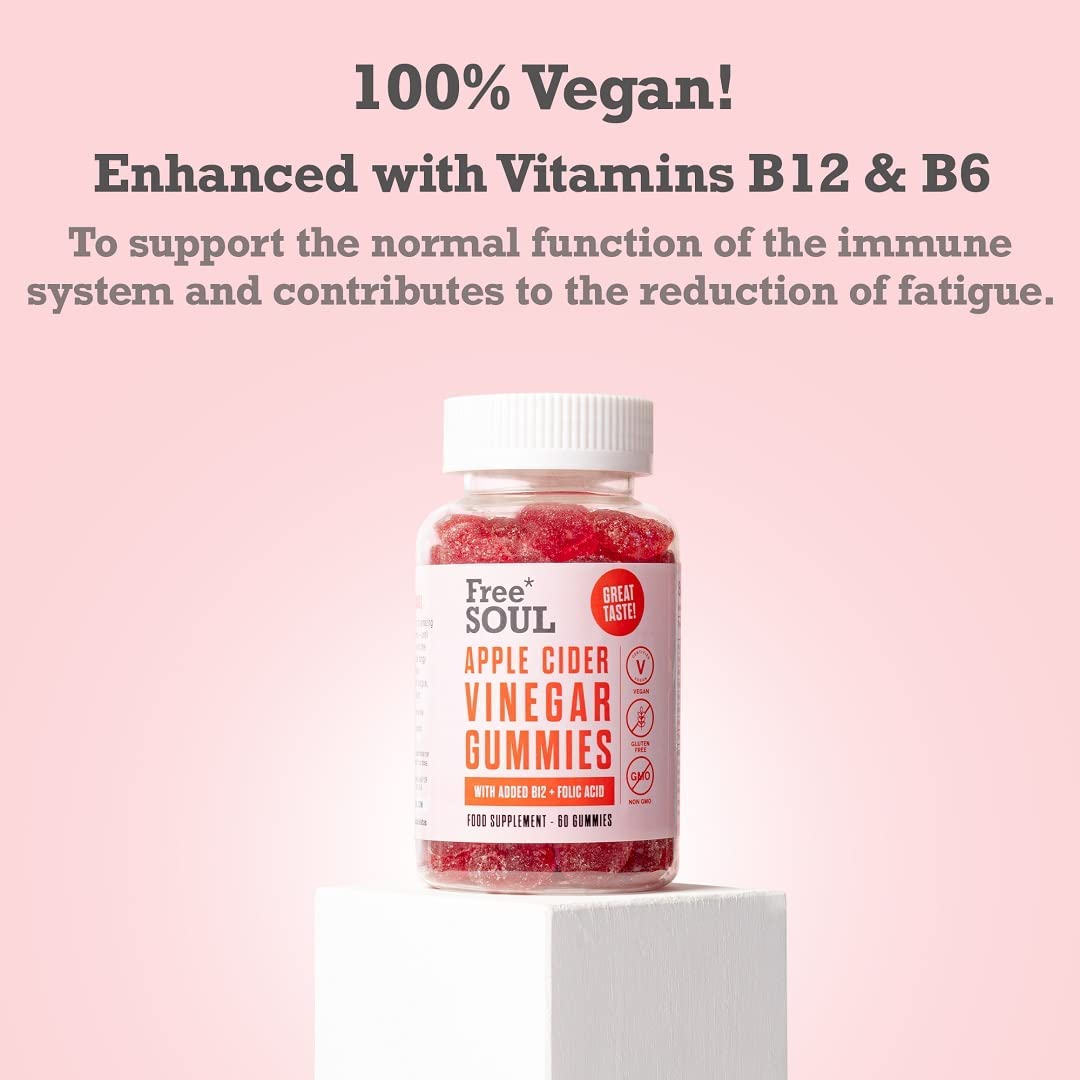 Apple Cider Vinegar Gummies with The Mother 1000mg Enhanced with Vitamin B12 & Folic