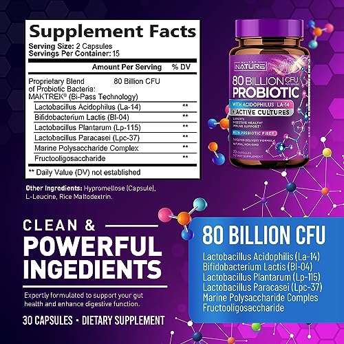 80 Billion CFU Probiotic - Daily Digestive Gut Health Supplement for Men & Women