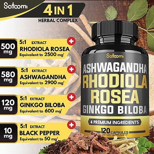 6050mg Rhodiola Rosea Supplement with Ashwagandha Root, Ginkgo Biloba & Black Pepper