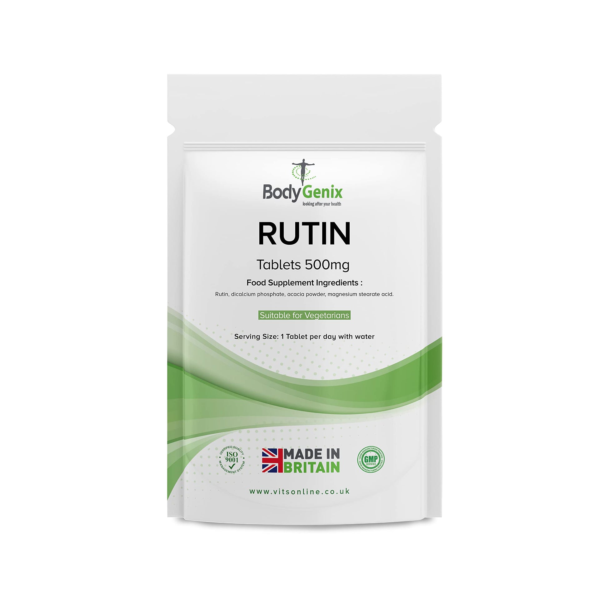 Bodygenix Rutin 500mg Tablets CAPILLARIES, VARICOSE Veins, Hemorrhoids Veg Friendly