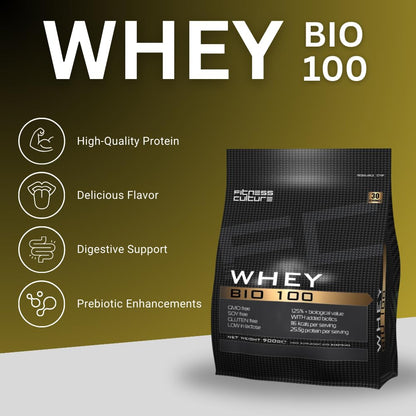 Fitness Culture Whey Bio 100 Whey Protein Powder with Pre and Pro Biotics Raspberry Flavour