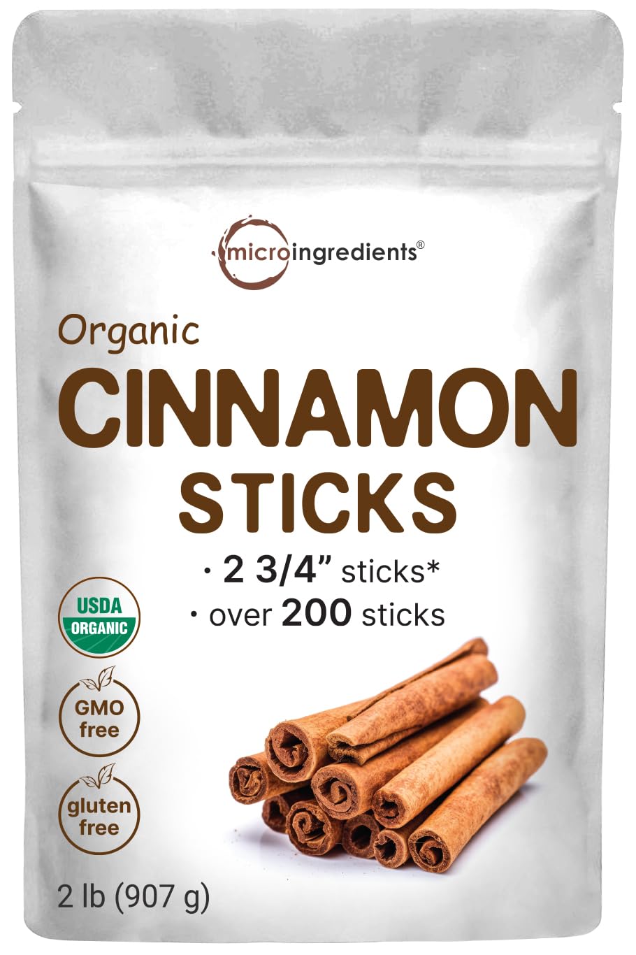 Micro Ingredients Organic Whole Cinnamon Stick, 2lbs | 2 ¾” Stick Size | Raw Cinnamon