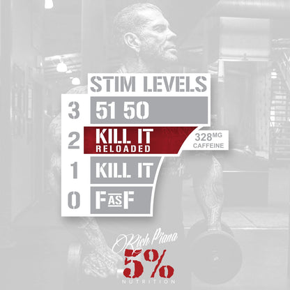 5% Nutrition Rich Piana Kill It Reloaded High Stim Pre-Workout | Ultra Energy, Focus, Pumps, Power & Endurance | Citrulline, GlycerSize, Nitrosigine, Creatine, Choline, Huperzine A (Fruit Punch)