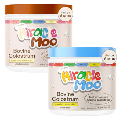 Miracle Moo Colostrum Supplement 30sv Unflavored + Chocolate Flavored