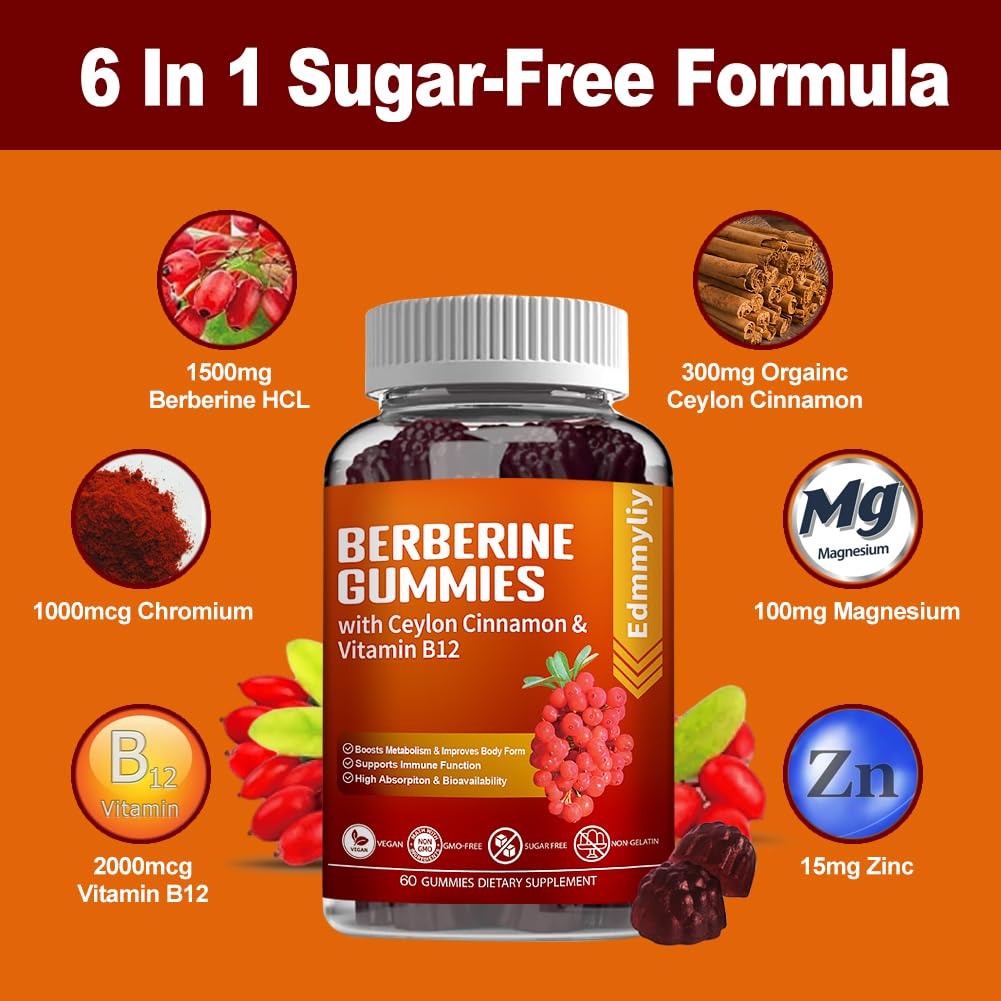 Berberine Gummies 1600mg with Ceylon Cinnamon Sugar Free High Potency Berberine