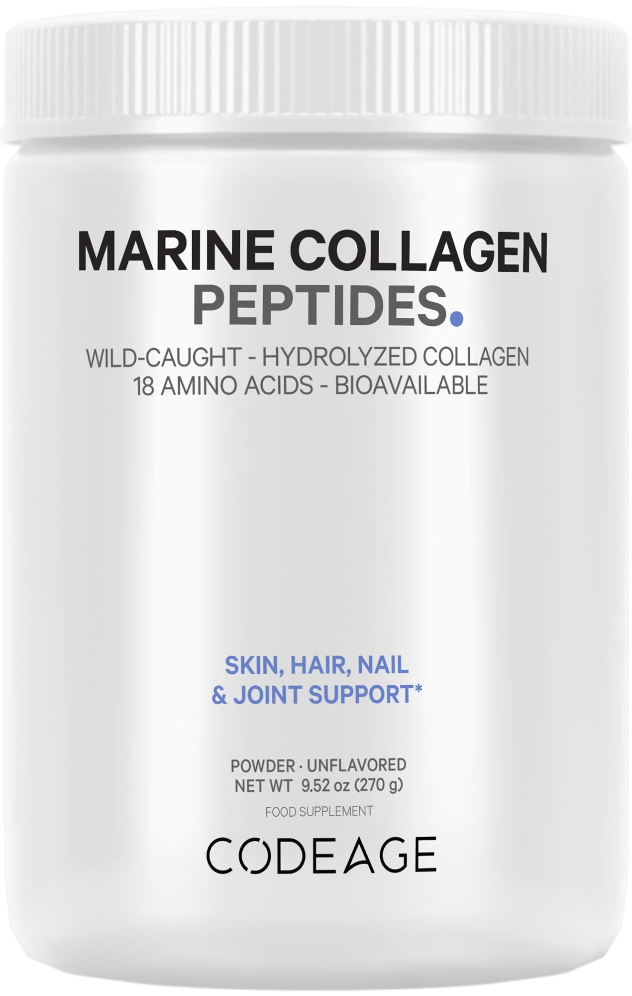 Codeage Marine Collagen Powder - Wild-Caught Hydrolyzed Fish Collagen Peptides - Type 1 & 3 Collagen