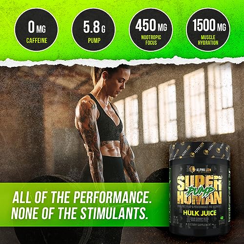 ALPHA LION Superhuman Pump Pre Workout Powder, Nootropic Caffeine & Stim Free