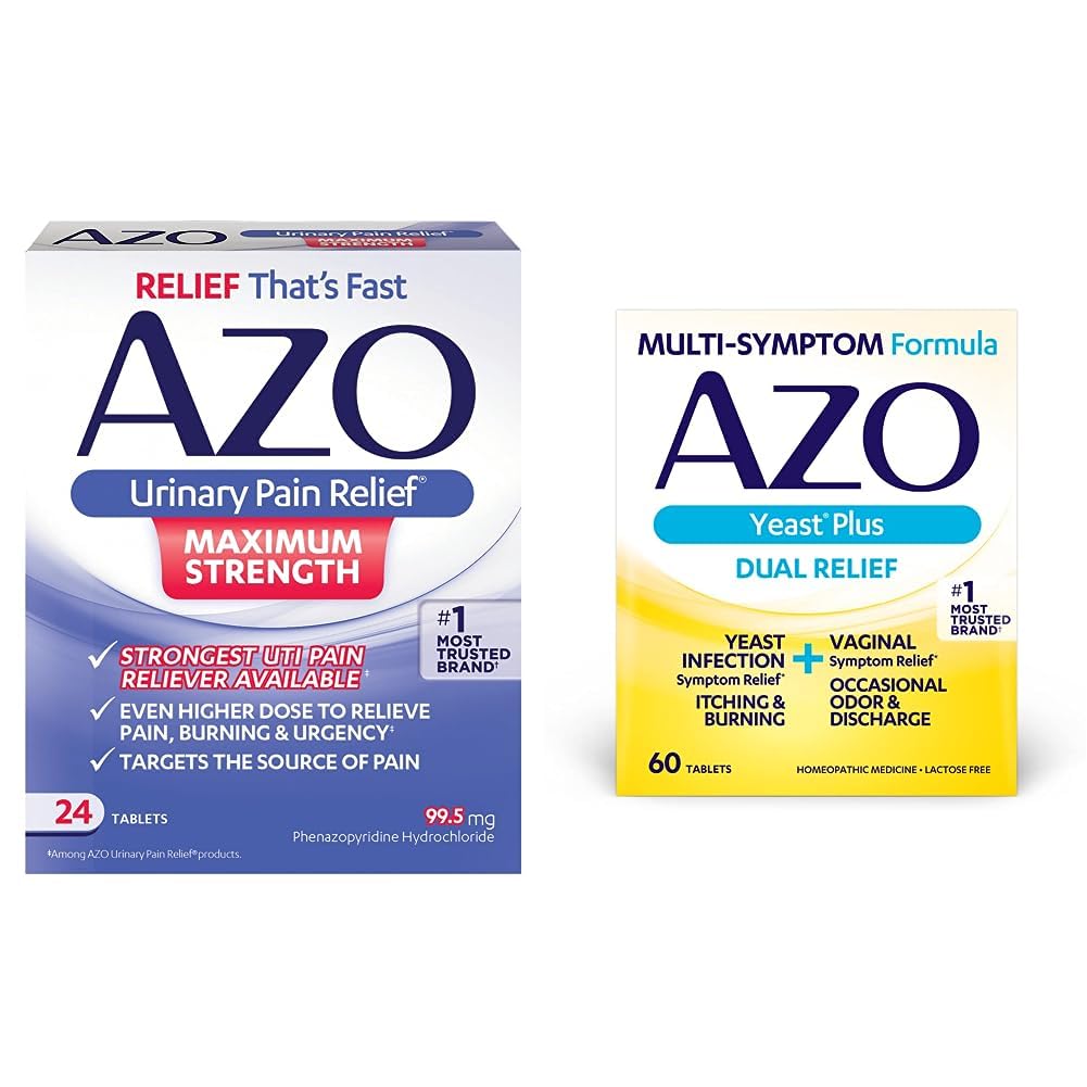 AZO Urinary Pain Relief Maximum Strength (24 Count) Fast Relief of UTI Pain, Burning & Urgency Yeast Plus