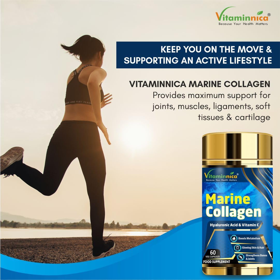 Vitaminnica Marine Collagen Capsules with Hyaluronic Acid & Vitamin C - Skin, Hair, Bones & Joints