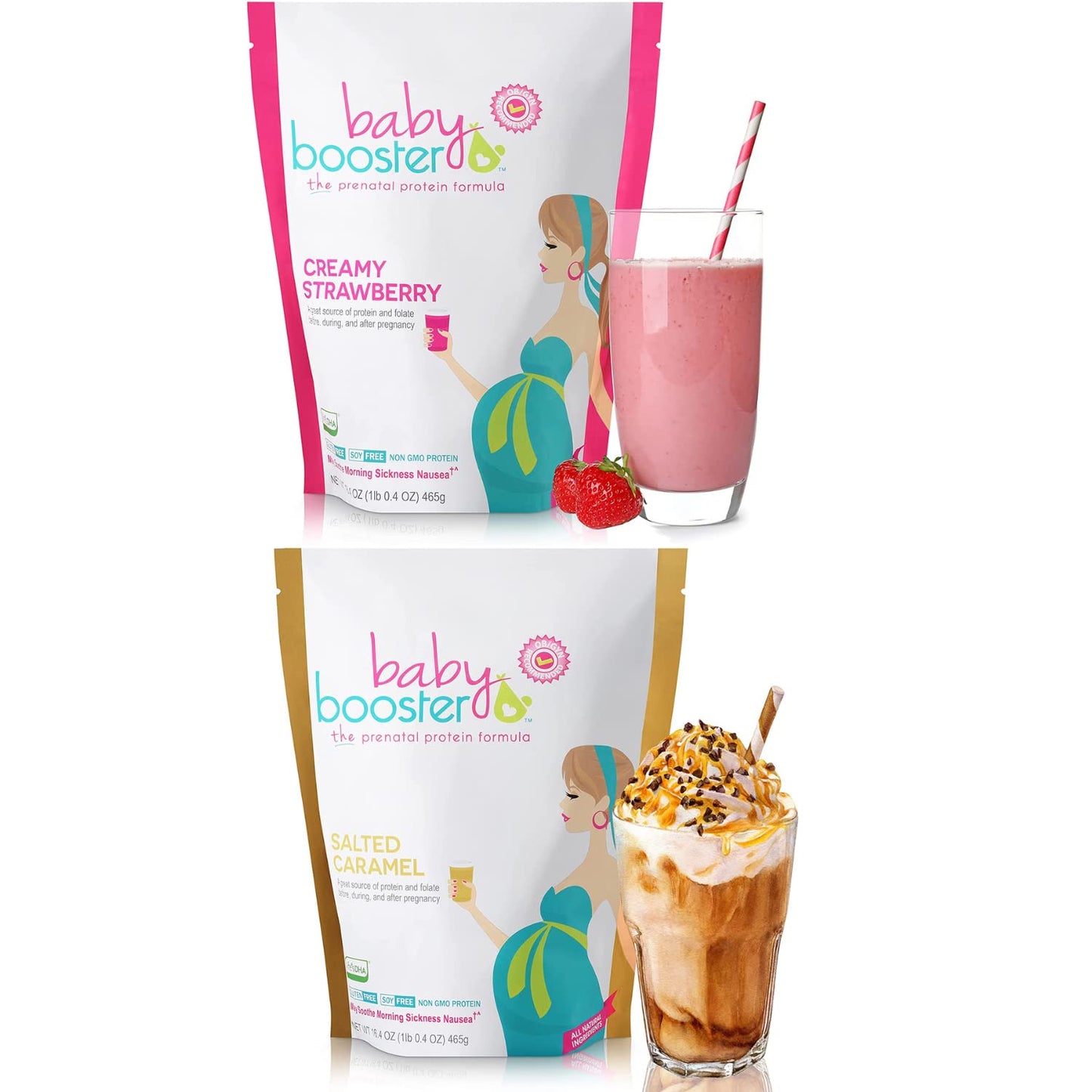 Baby Booster Prenatal Vitamin Supplement Shakes, Salted Carmel and Strawberry