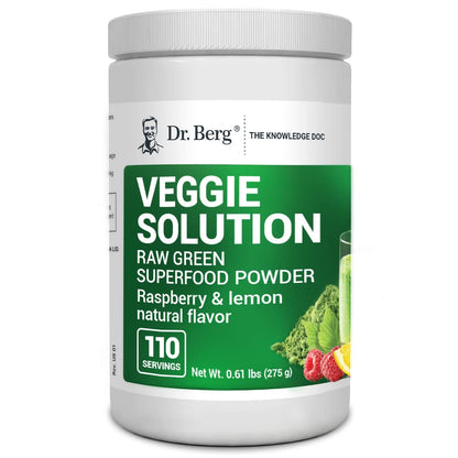 Dr. Berg's (Veggie Solution) Organic Super Greens Powder w/Spirulina - Raw Green 