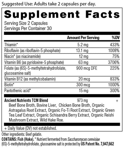 Ancient Nutrition Vitamin B Complex Supplement, 8 Balanced B-Vitamins, Supports Healthy